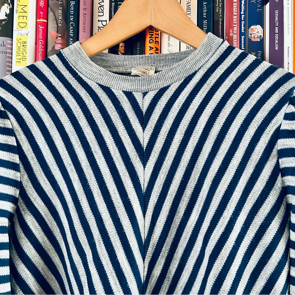 Sears Stranger Things Nancy Vibe Vintage 1980s Navy Gray Striped  Sweater sz L M - Picture 2 of 11